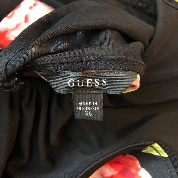 Guess Bodycon Dress Long Sleeve Mesh Sweetheart Neckline Floral Pink Black XS - Picture 3 of 4